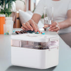 Medicine Storage Box,2-Layer Multi Grid First Aid Box,Lockable Medicine Box Medication Case,Portable Organiser Large Medical Storage Box For Home,School,Office,Outdoor (M)