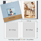 Self Adhesive Photo Album with Picture Window for 4 x 6 Photos, Linen Cover DIY Scrap Book Album 40 White Pages for Travel, Photo Book with a Ballpoint Pen, 17 x 18 cm, Sky Blue