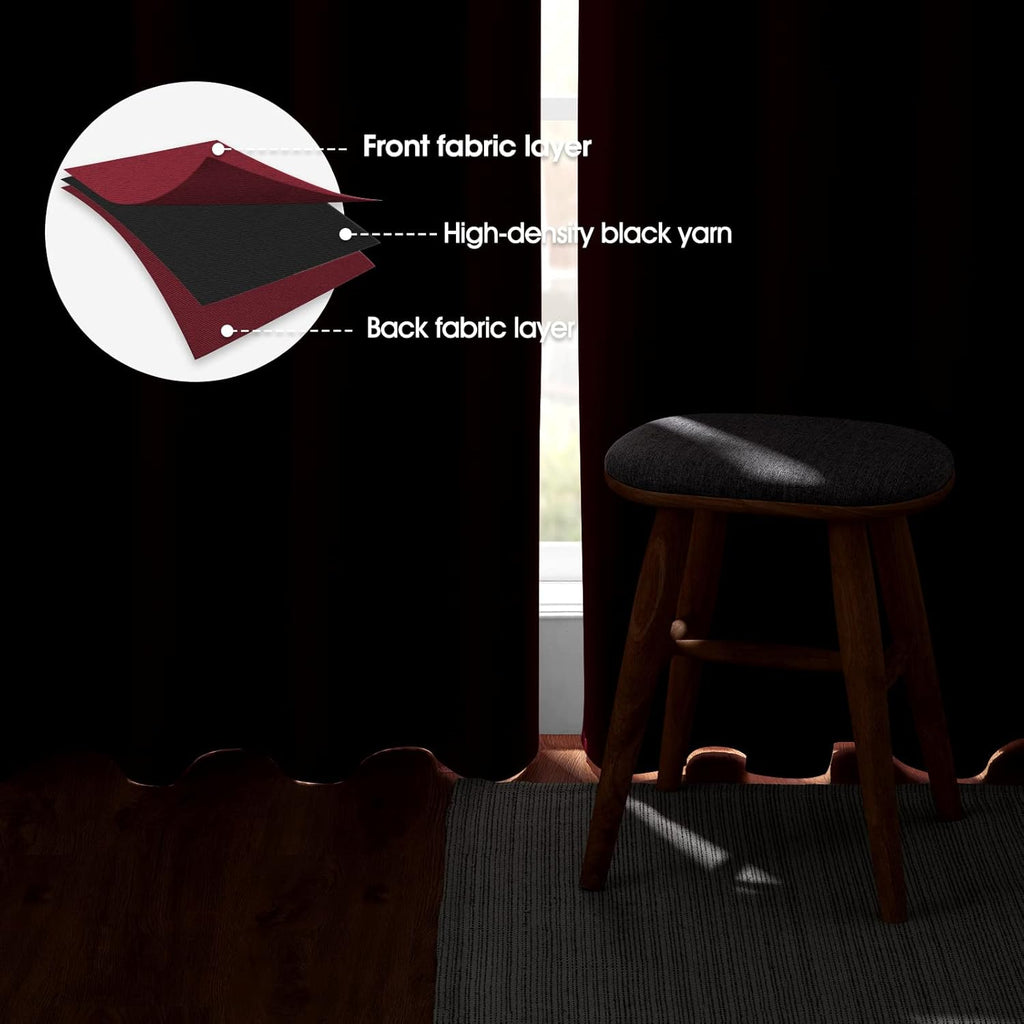 Burgundy Red Blackout Curtains 2 Panels 52 X 45 Inch Drop Room Darkening Eyelet Curtains for Bedroom, Thermal Insulated Light Blocking Window Drapes