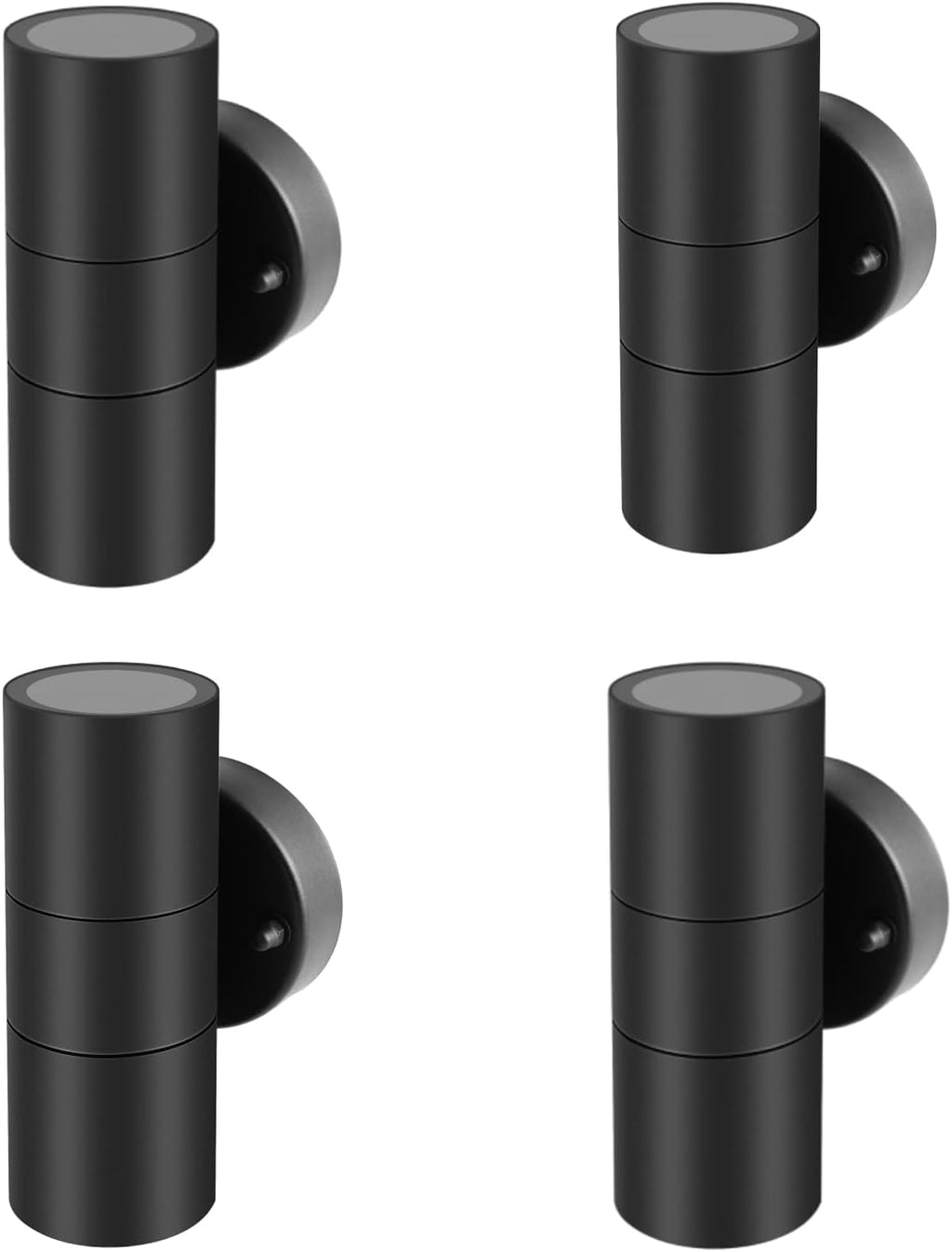 Outdoor Wall Lights, Up Down Mains Powered Lighting, Black Stainless Steel IP44 Waterproof, Exterior Wall Sconce for Indoor, Front Door, Patio, Porch, Garden, Garage - 4 Pack (No Bulb Incl)