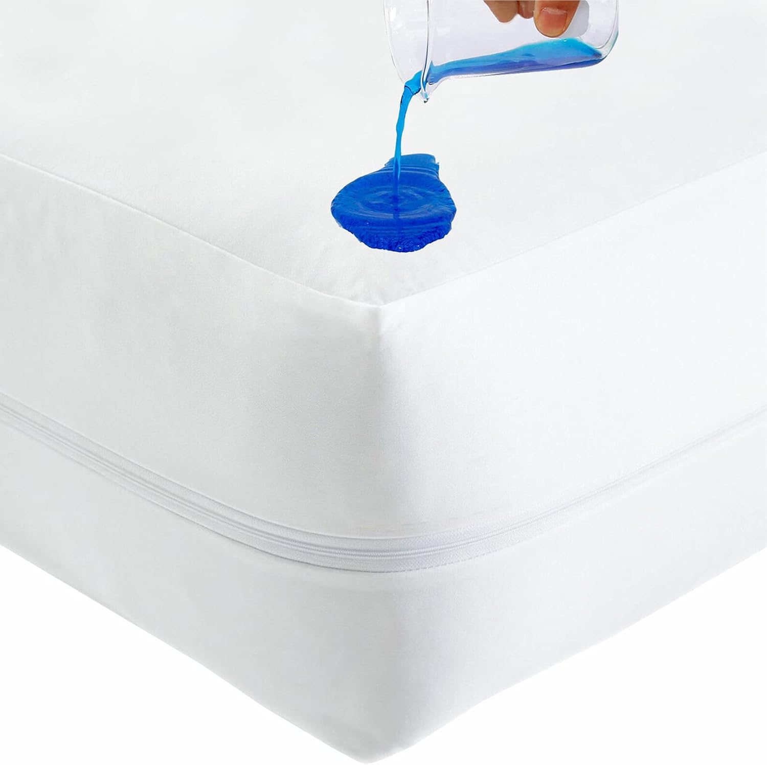 Bed Bug Mattress Protector, Anti Allergy Fully Zipped Waterproof Mattress Encasement with Zip dust mite cover King size (152 x 200+30cm) Main image