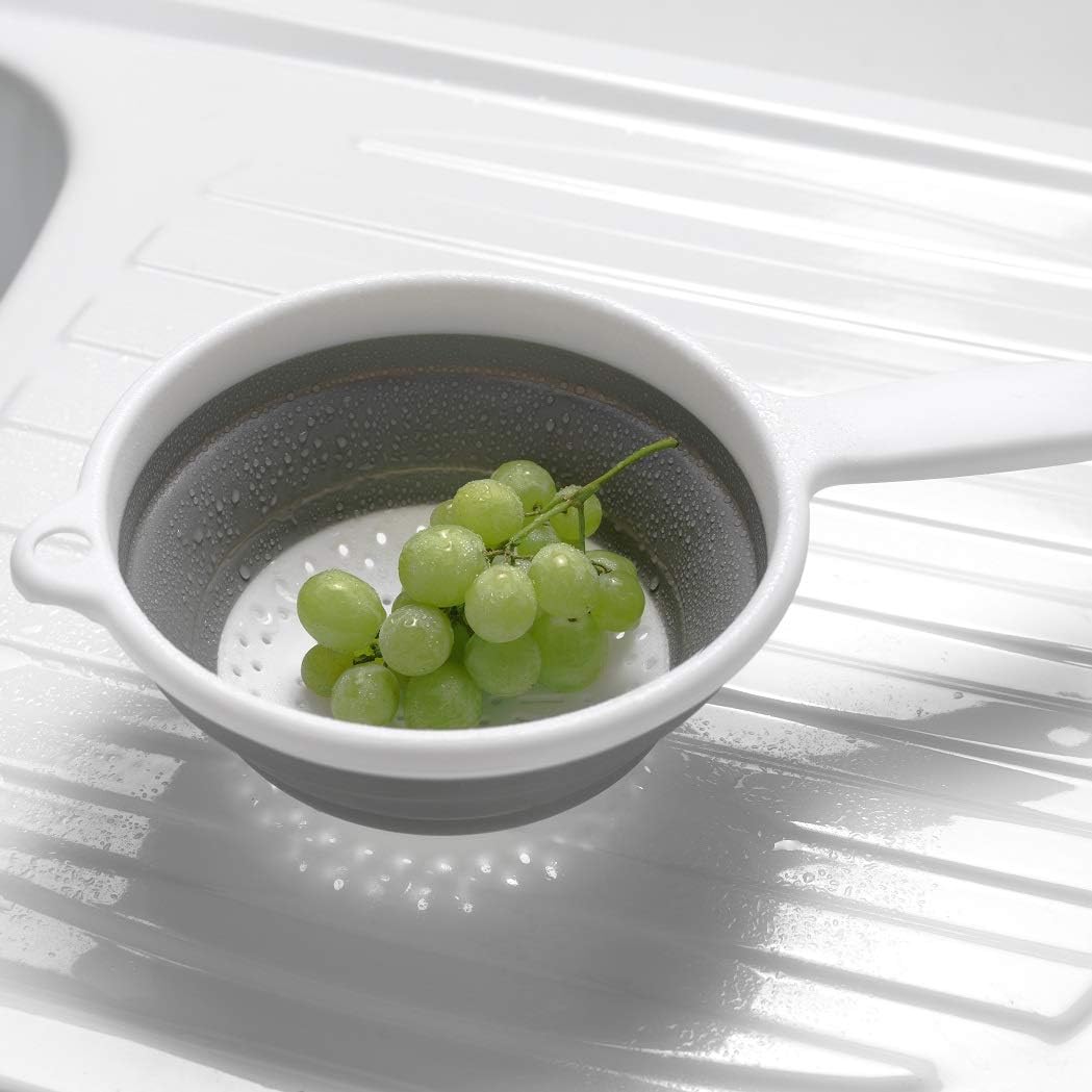 518406 Pop & Store 2 Pack Collapsible Food Colander with Handle, Set Includes 16.5cm & 24cm, White and Grey, Plastic