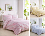 Gingham Duvet Sets Check Bedding Quilt Cover Pillow Cases (Yellow, Single)