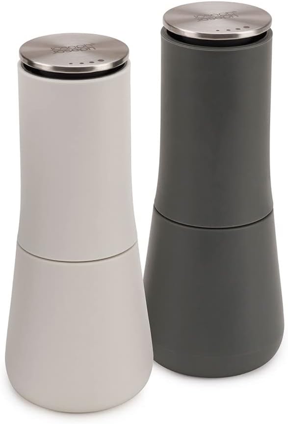 Milltop Non-Spill Salt and Pepper Mill Set Refillable with Ceramic Grinding, White/Grey, 24