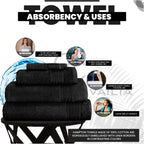 New Hampton Pack of 4 Bath Towel Set, 100% Ringspun Cotton, Extra Absorbent 450 GSM Luxury Bath Sheets, Black, 4PK