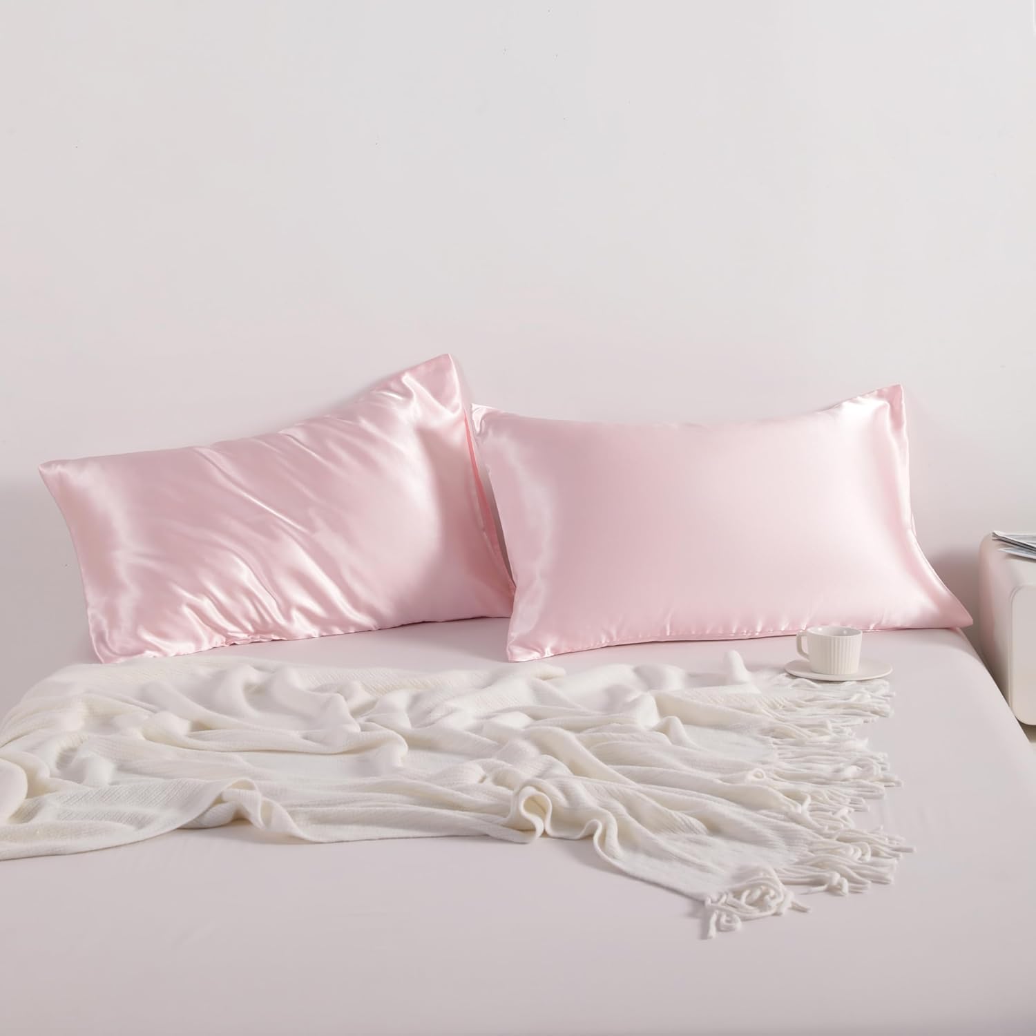Silk Satin Pillowcases - Satin Pillowcase for Hair and Skin, Pillow Cases 2 Pack with Envelope Closure, 50x90 cm, Light Pink