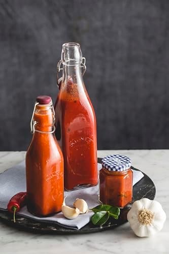 1 Litre Square Clip Top Bottle Glass Preserving Bottle with Airtight Stainless Steel Clip & Silicone Seal Ideal for Sauces, Oils, Cordials & Pantry Storage BPA Free