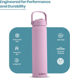 OMNIA Vacuum Insulated Stainless Steel Water Bottle, 2 Lids (Straw & Spout) Leakproof, BPA-Free, Reusable Flask, Hot & Cold Thermos for Sports, Gym, Travel, Outdoors (Soft Pink, 750ML)