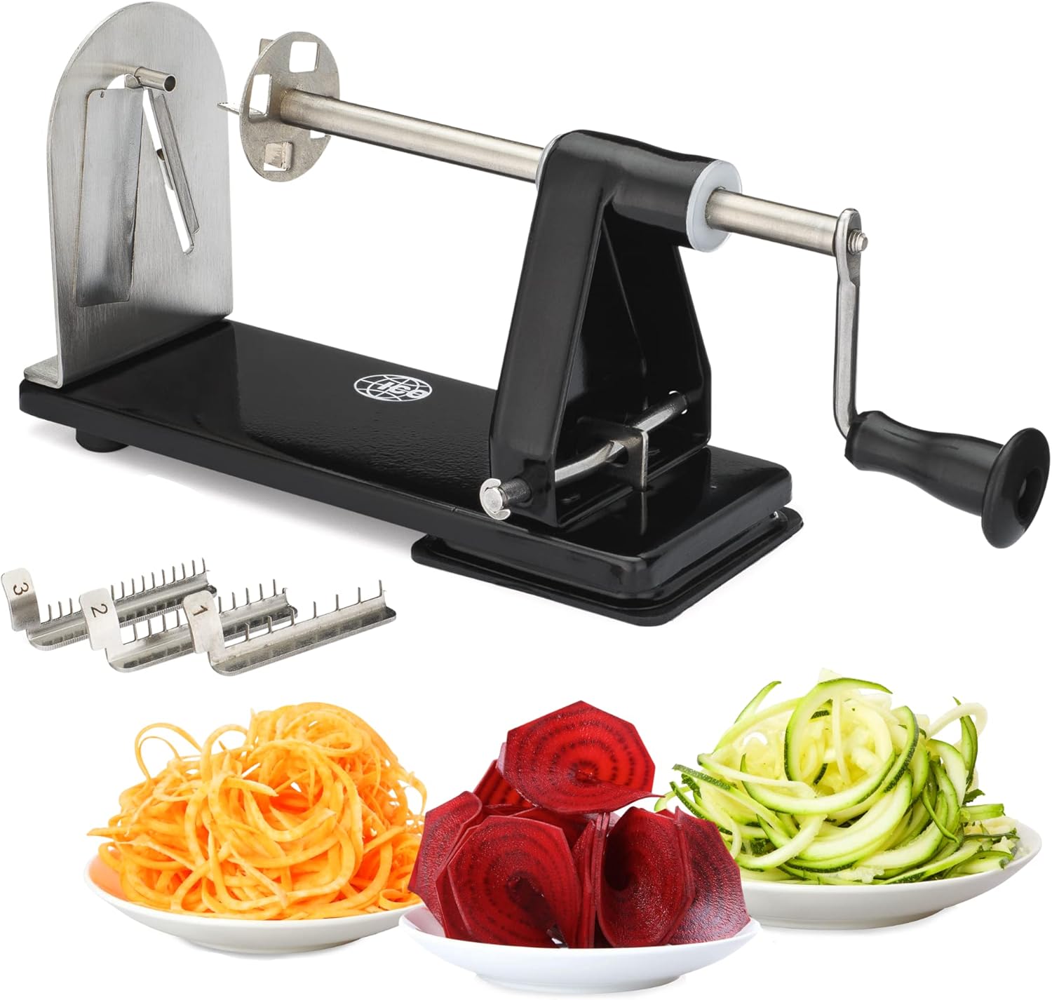 Premium Spiralizer for Vegetables with 3 Interchangeable Blades & Built-in Ribbon Blade - Professional Spiralizer with Stainless Steel Design, Strong Suction Base & Non-Slip Technology