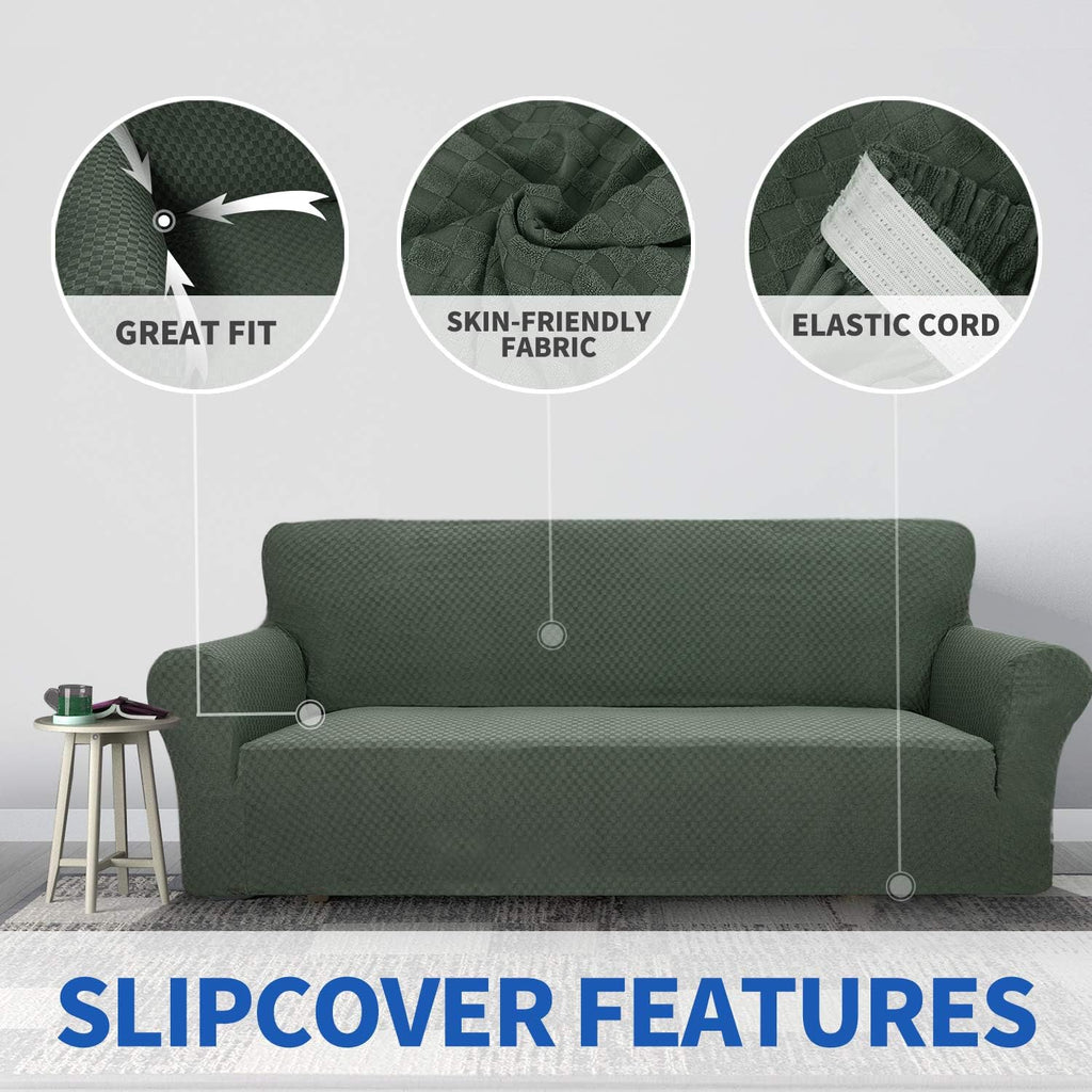 MAXIJIN Newest Jacquard Chair Covers for Living Room, Super Stretch Non Slip Chair Slipcover with Arms Dogs Pet Friendly 1-Piece Elastic Sofa Couch Protector Armchair Cover (1 Seater, Army Green)