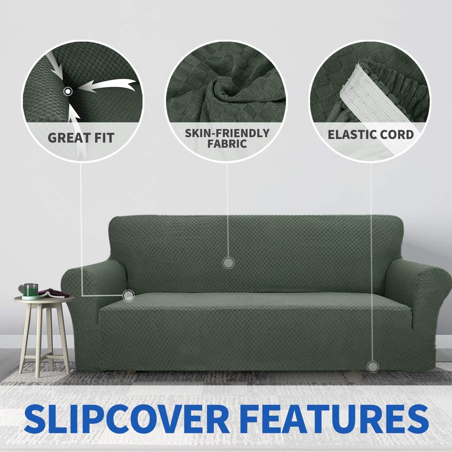 MAXIJIN Newest Jacquard Chair Covers for Living Room, Super Stretch Non Slip Chair Slipcover with Arms Dogs Pet Friendly 1-Piece Elastic Sofa Couch Protector Armchair Cover (1 Seater, Army Green)