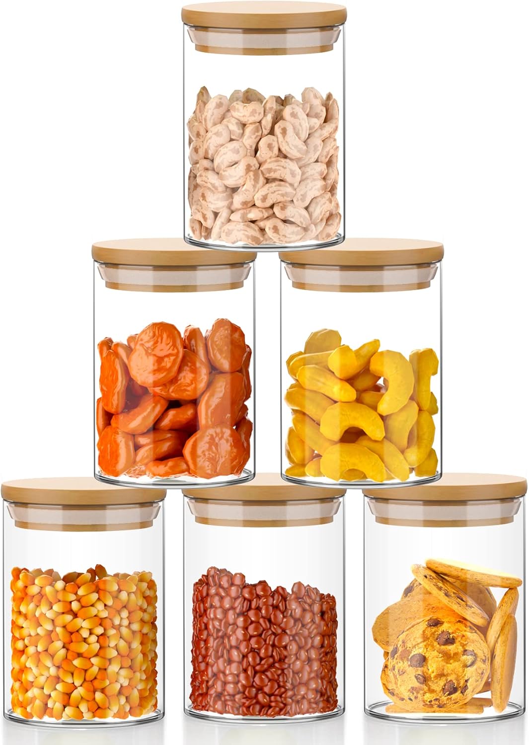 6 Set Glass Jars Set 260ml, 9oz Spice Jars Food Cereal Storage Container with Bamboo Airtight Lids and Labels for Flour, Sugar, Coffee, Candy, Snack and More Main image