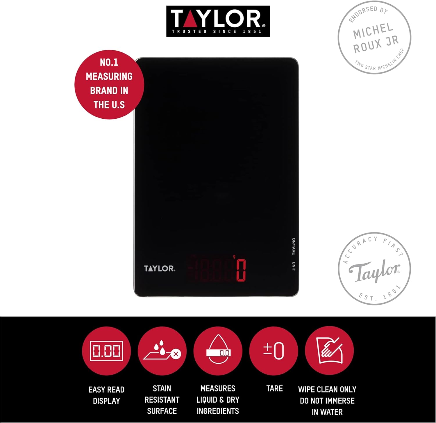 Pro Digital Ultra Thin Kitchen Food Scales, Compact Slimline Professional Standard with Tare Feature and Precision Accuracy, Black Glass, Weighs 5 kg Capacity