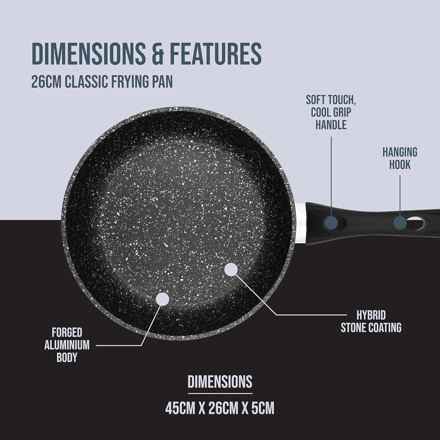 67090 Classic 26cm Frying Pan/Non-Stick Coating/Cool Touch Handle/Suitable for Induction, Electric and Gas Hobs/Black Colour