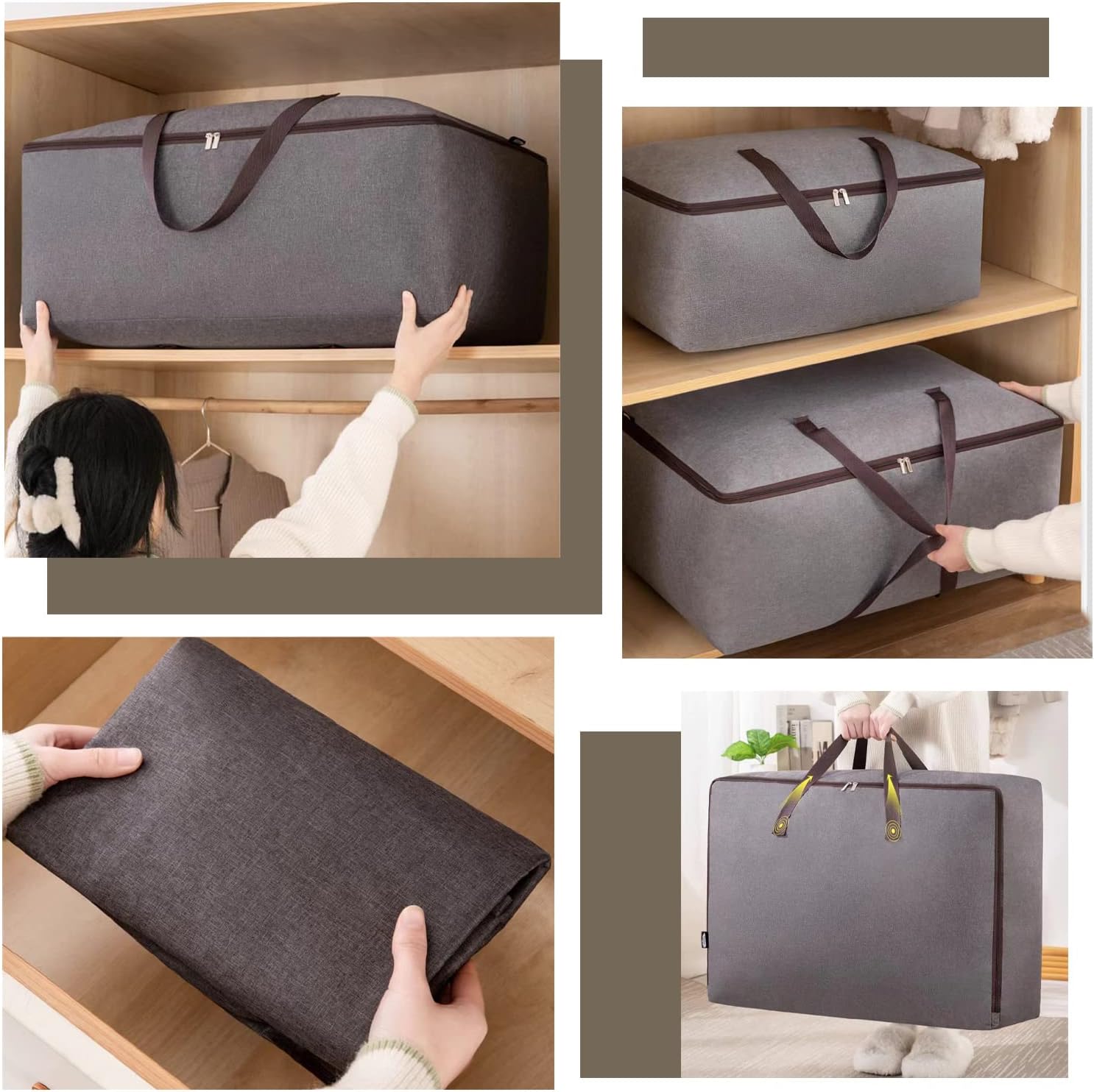 Duvet Storage Bags, 2 PCS Large Oxford Fabric Organizer Bags with Zips, Breathable Underbed Storage for Bedding, Clothes, Duvets, Pillows, Quilt (60L *2)