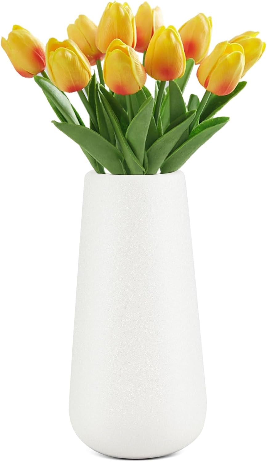 Matte White Ceramic Vase for Minimalist Modern Home Decor - Decorative Classic Flower Vase for Centerpiece, Wedding, Dinner Table, Office, Bedroom - Rustic Style - 20cm