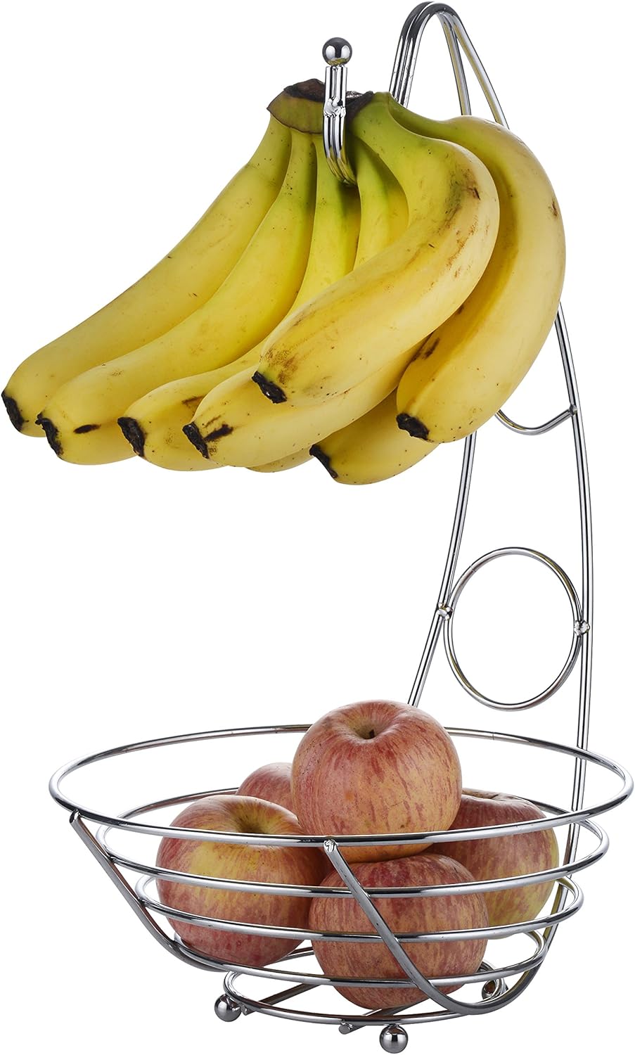 Fruit Basket Fruit Bowl with Banana Hook 43cm Tall, Wired Fruit Rack/Banna Stand Hanger - Silvery Chrome Finish Main image