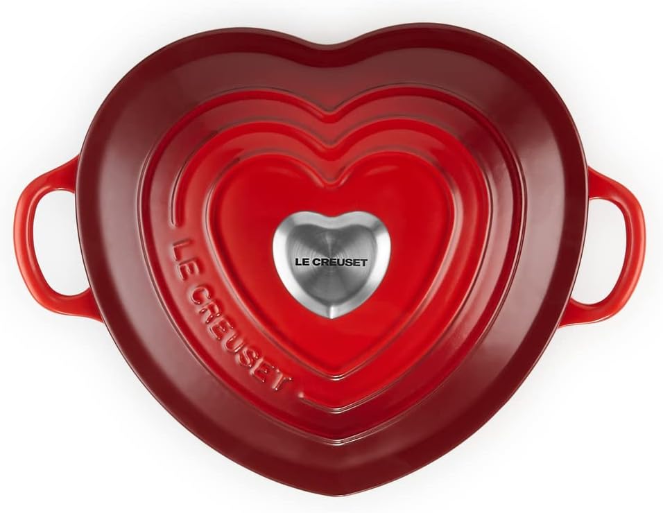Enamelled Cast Iron Heart Casserole with Heart Shaped Knob, 20 cm, Cerise, 21401200602455