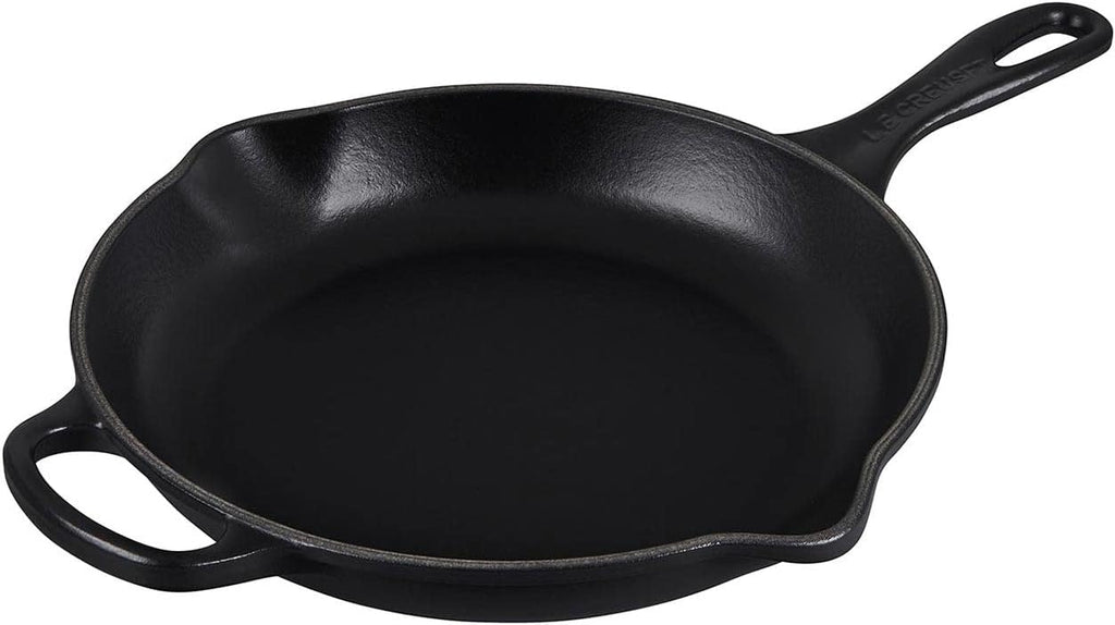 Signature Enamelled Cast Iron Skillet Frying Pan with Helper Handle and Two Pouring Lips, 23 cm, Matte Black, 20182230000422