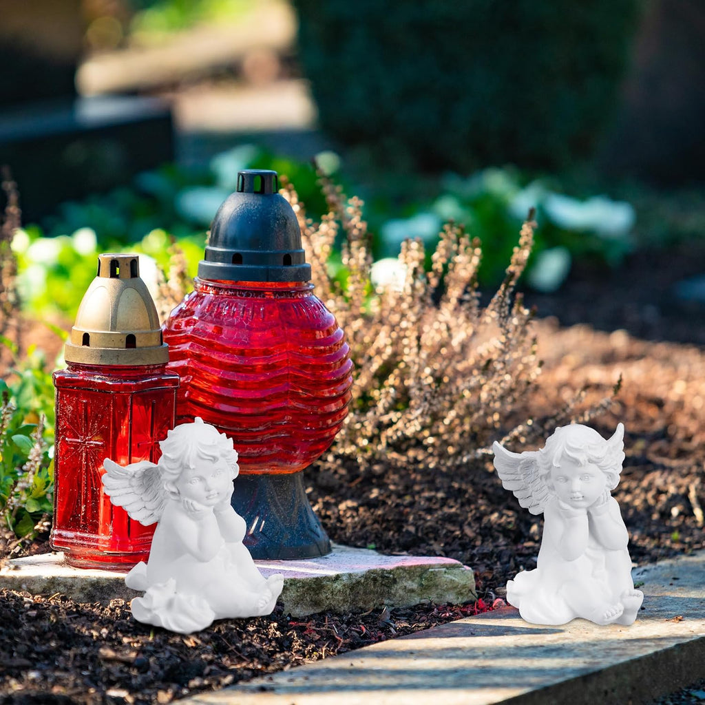 Relaxdays Grave Angel, Set of 2, Weatherproof, Frost-Proof, HxWxD: 10 x 7 x 9 cm, Decoration, Guardian, Polyresin, White