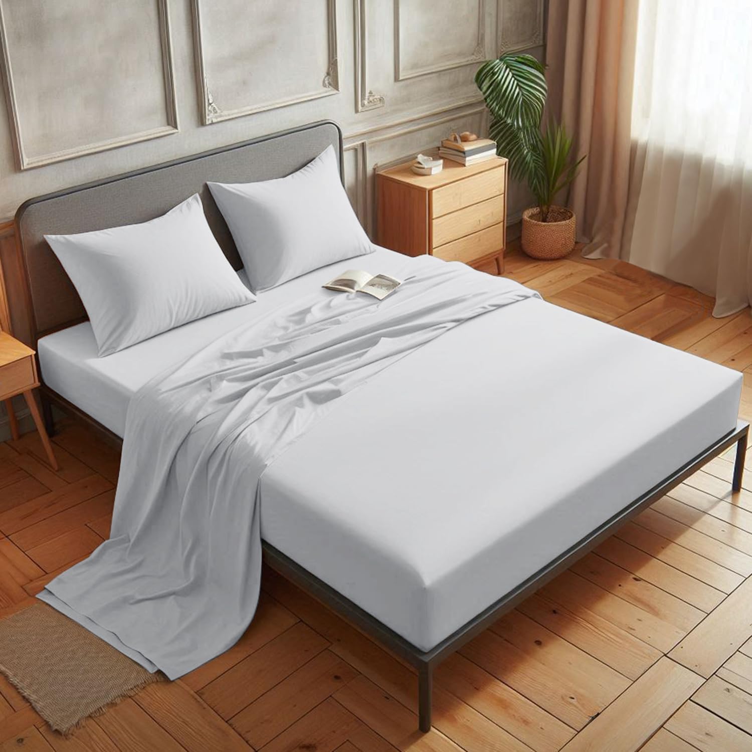 Single Fitted Sheet - 25 cm Deep Hotel Quality (Silver) Bed Sheets - Soft & Breathable Fitted Sheet Single Bed - Anti-Wrinkle Easy Care Fitted Sheets