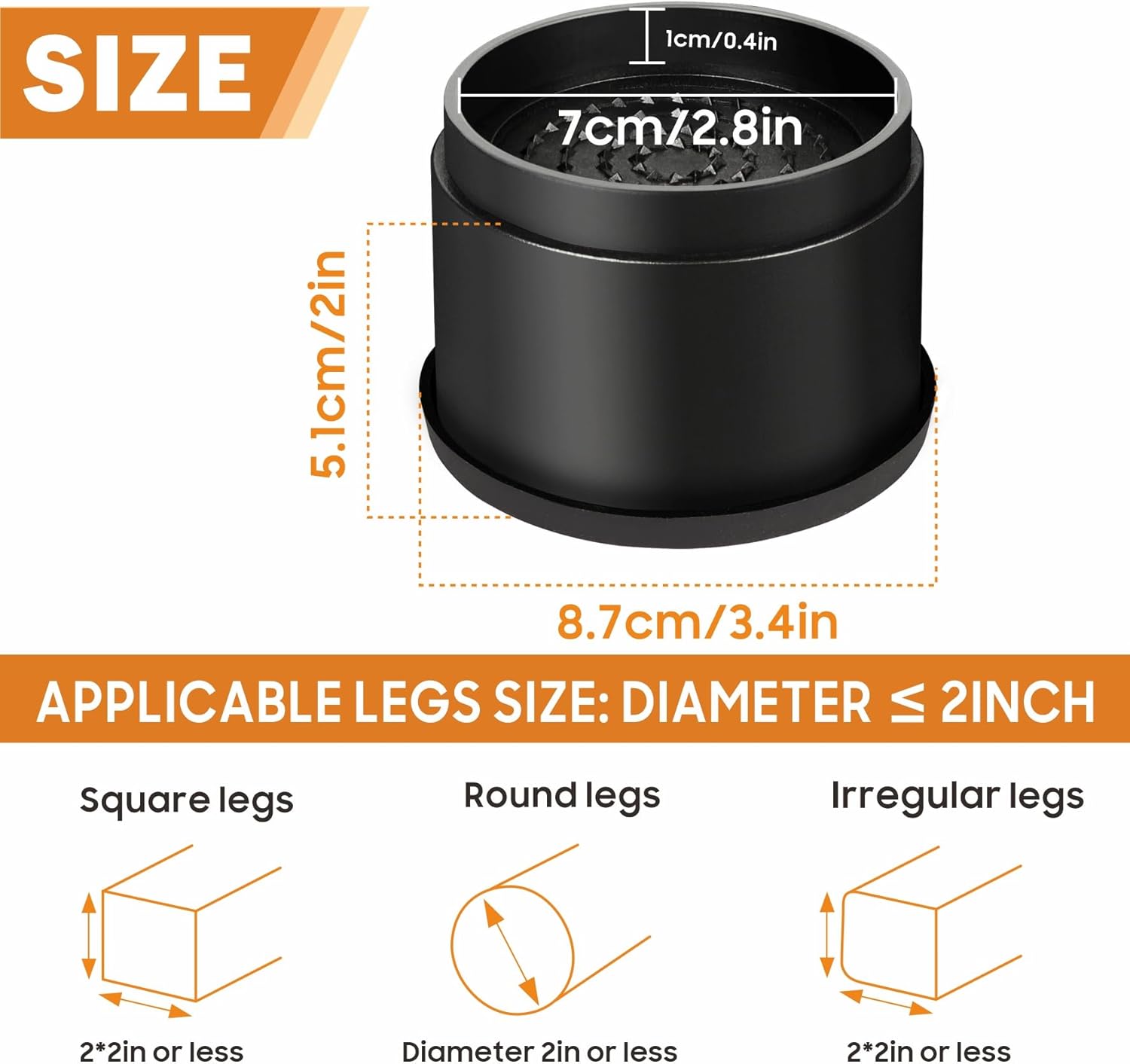 Bed Risers 2 Inch Round Stackable Furniture Risers Anti-Slip Chair Raisers for Sofas Couches Table Set of 4 Pack Black (2 Inch 4 Pack)