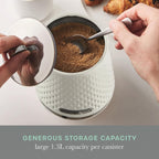 Elegance SWKA18533WHT Set of 3 Kitchen Storage Canisters for Tea, Coffee, and Sugar with Textured Gloss Finish and Stainless Steel Accents, 1.3L, White