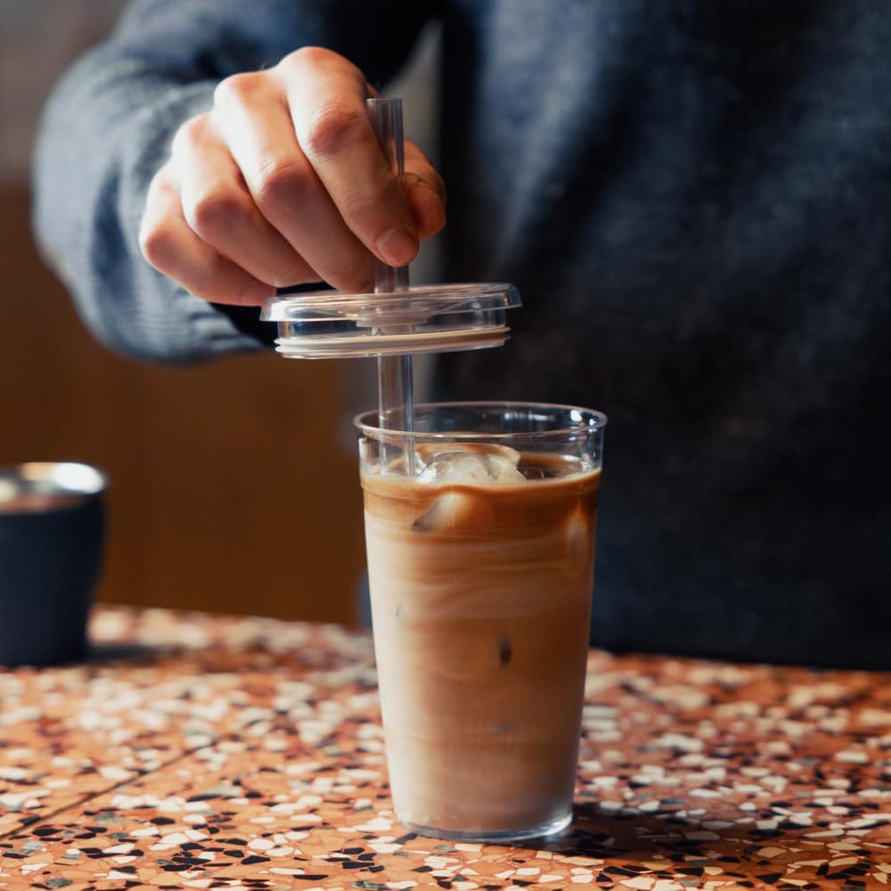 Cold Cup - Clear Plastic, Reusable Ice Coffee Cup with Lid and Straw - Large 16oz (454ml)