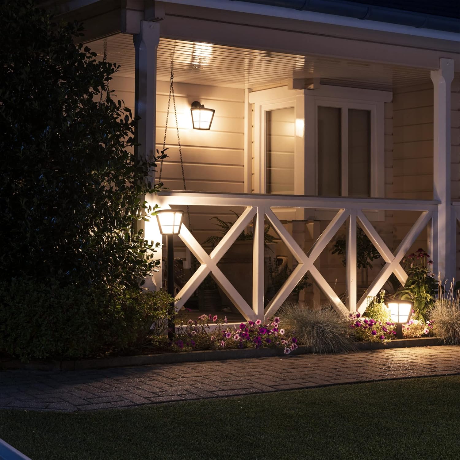 Econic White and Colour Ambiance LED Smart Garden Pedestal [Standing Lantern], Works with Alexa, Google Assistant and Apple Homekit