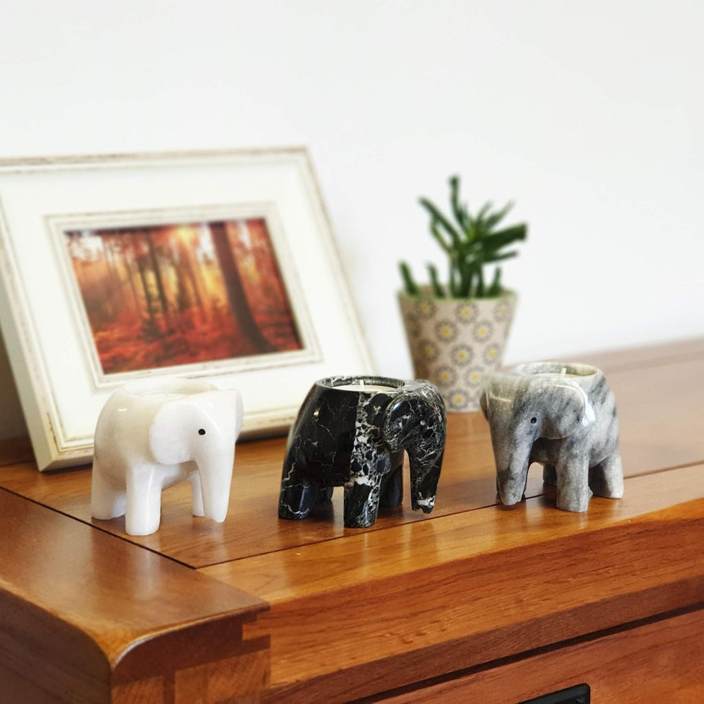 Marble Elephant Tea Light Candle Holder Collection - Monochrome Collection