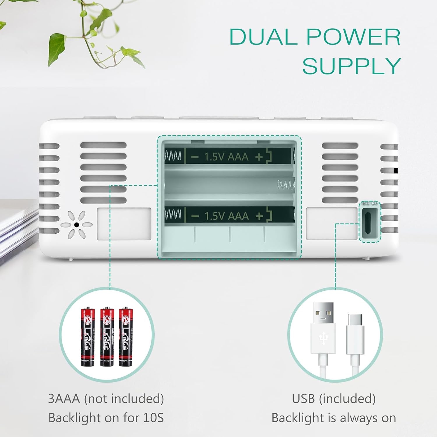 Digital Alarm Clock, 5.8 Inches LED Bedside Clock for Kids Bedrooms with 4 Dimmable Brightness, 3 Adjustable Volume, Snooze (1.5m USB Cable Included)