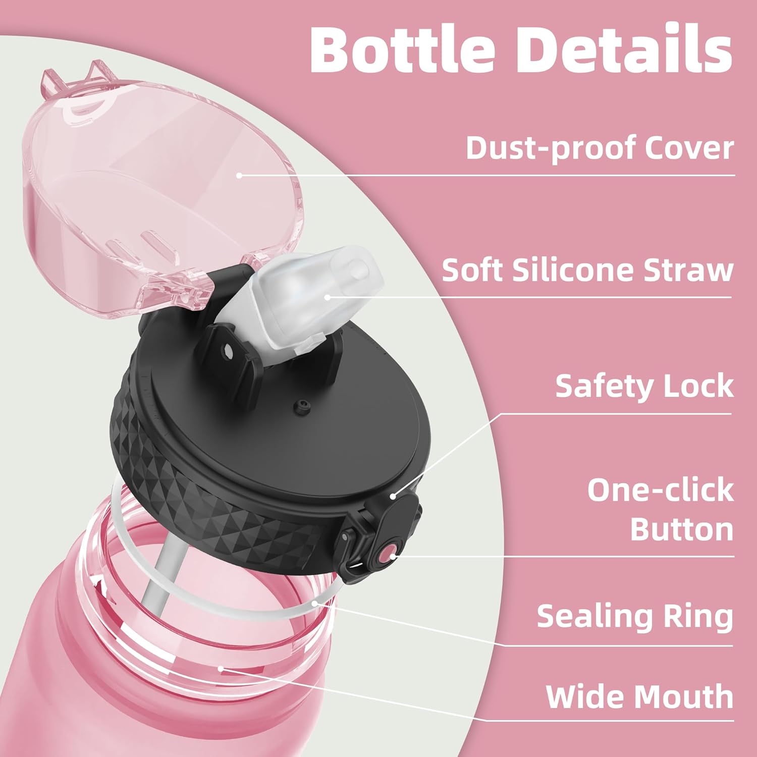 1L/32oz Sports Water Bottle with Straw, 1000ml Motivational Drinks Bottle with Time Markings Leak Proof Drink & Lock Cover, BPA Free for Gym School Cycling Running Hiking