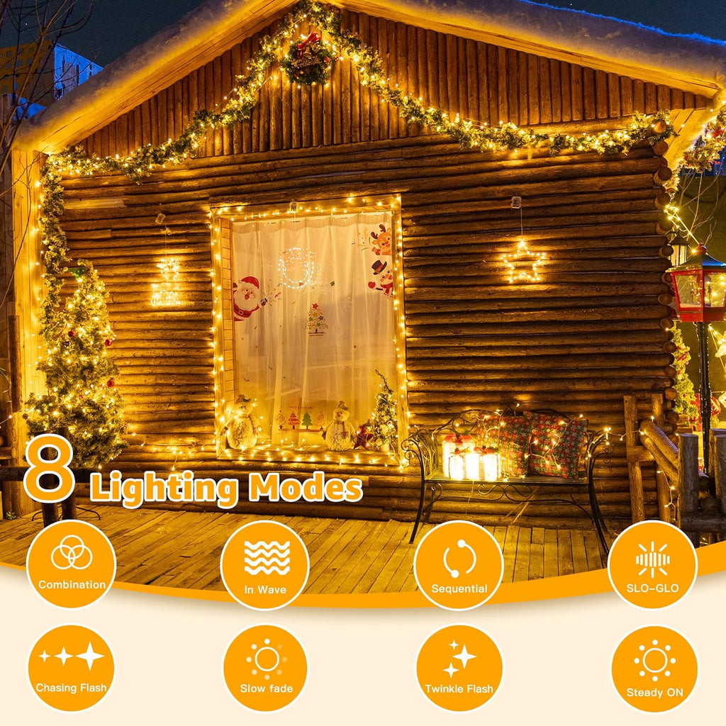 Fairy Lights Battery Operated, 15m 150 LEDs Christmas Tree Light Battery Powered Outdoor Decoration, Warm White Waterproof Xmas Lighting with 8 Modes/Timer for Indoor Outside Bedroom Garden