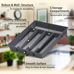 5-Compartment Cutlery Drawer Organiser, Plastic Cutlery Tray for Kitchen Utensil Storage, BPA Free & Non-Slip, Drawer Organiser with Dedicated Sections for Spoons, Forks, Knives(Grey)