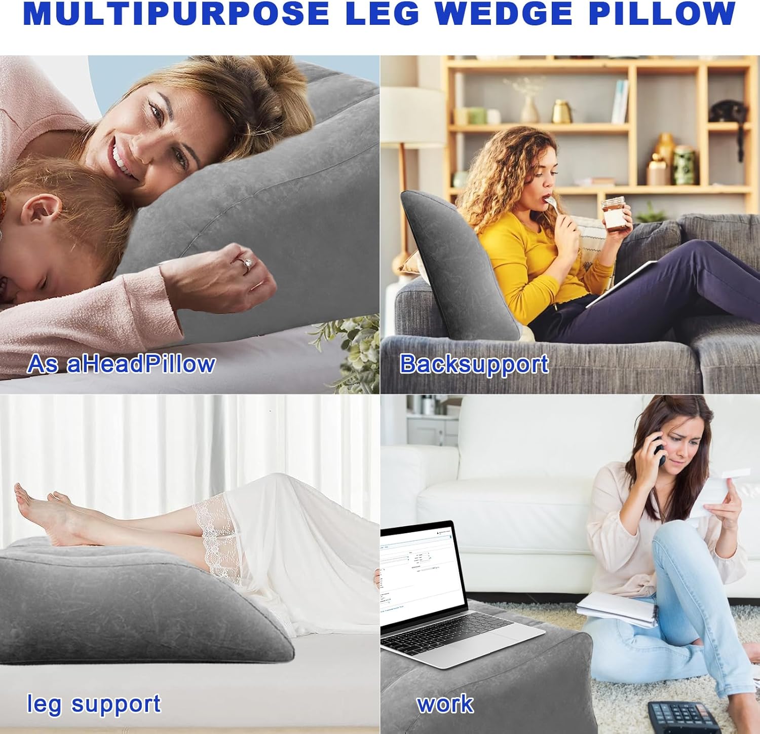 Leg Elevation Pillow,Inflatable Wedge Pillows,Knee Pillow, Leg Pillow with Inflator and Storage Bag,Leg Support Pillow for Bed,Improve Circulataion,Suitable for improving Sleep Quality (Grey)