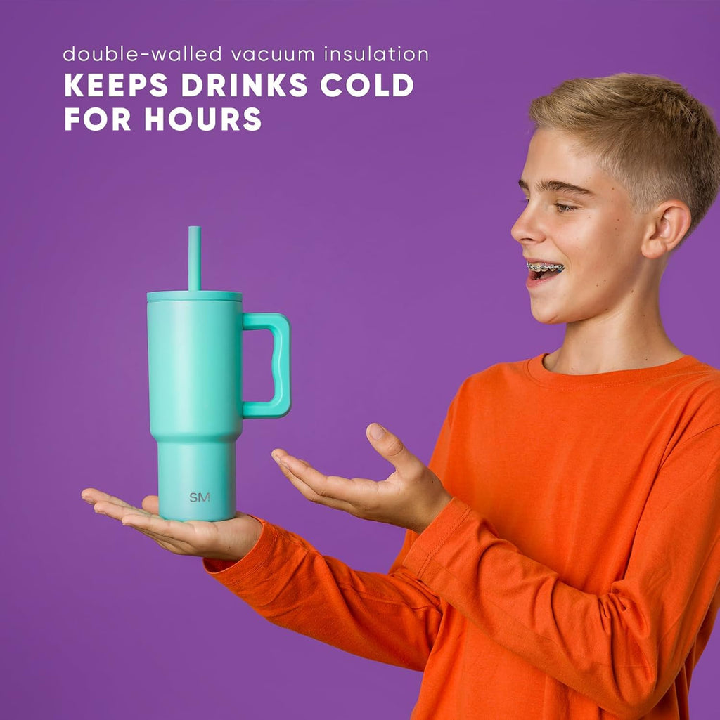 Kids 24 oz Tumbler with Handle and Silicone Straw Lid | Spill Proof and Leak Resistant | Reusable Stainless Steel Cup | Gift for Kids Boys Girls | Trek | 710ml | Almond Birch