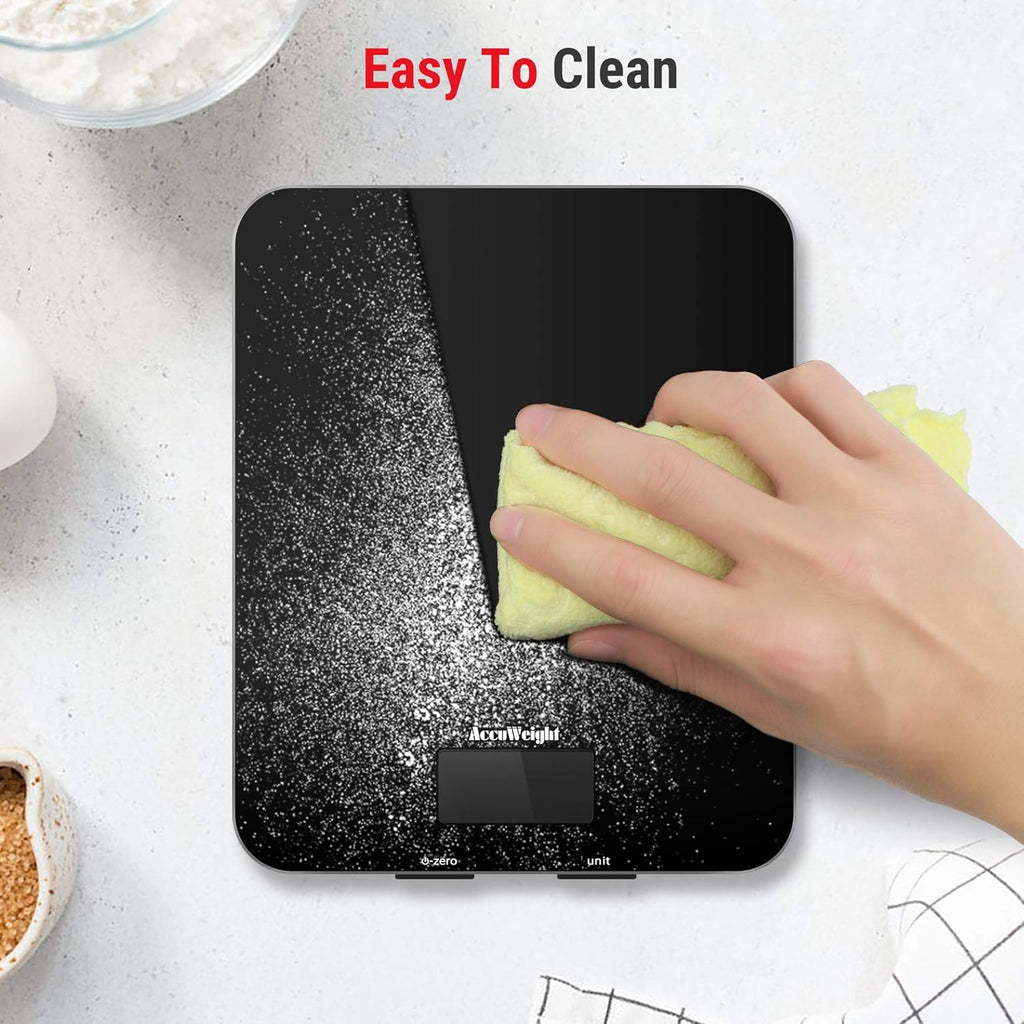 201 Digital Kitchen Scales with Tempered Glass Platform (Batteries included), Electronic Weighing Food Scale with Backlit LCD, Multifunction for Office School Home Baking Cooking, 5kg/11lb