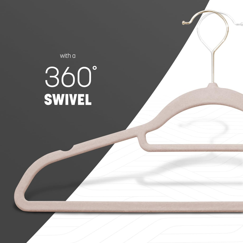 Velvet Hangers 20 Pack - Non-Slip Clothes Hangers with Tie Bar & 360° Hook - Durable & Sturdy, Space-Saving Wardrobe Organisers for Suits, Jackets & Clothes- Home Storage Solution (Blush Pink)