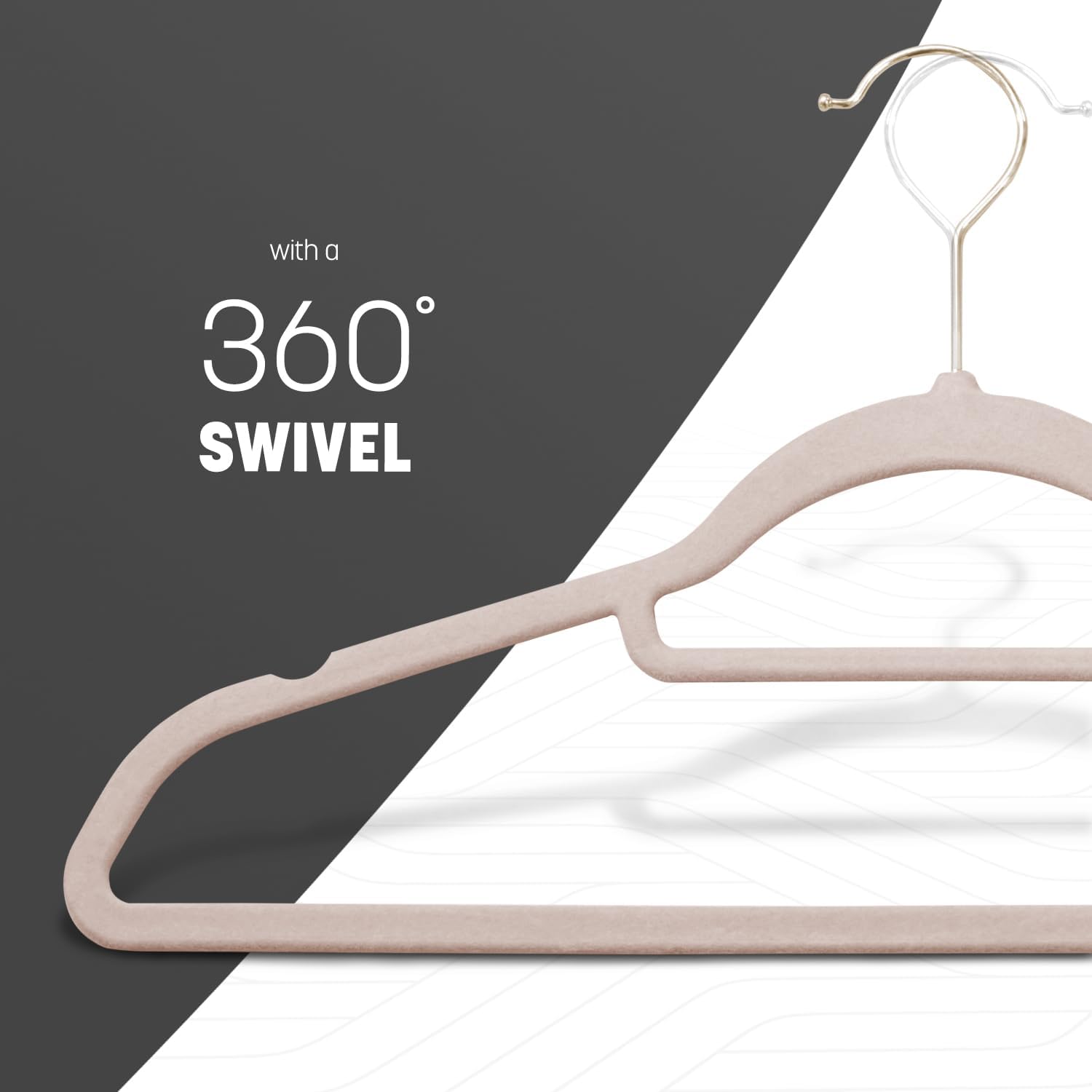 Velvet Hangers 20 Pack - Non-Slip Clothes Hangers with Tie Bar & 360° Hook - Durable & Sturdy, Space-Saving Wardrobe Organisers for Suits, Jackets & Clothes- Home Storage Solution (Blush Pink)