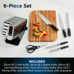 Foodi StaySharp Knife Block with Integrated Sharpener; 5 Knives and Scissors (1 pair), Sharp 6-Piece Knife Set; Chef, Bread, Slicing, Utility, Paring Knives & Scissors, Stainless Steel, K32006UK