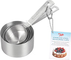 Stainless Steel Measuring Cups, Set of 4, Measurements in Millilitres and Cups, Nest Neatly for Storage, Metallic Silver