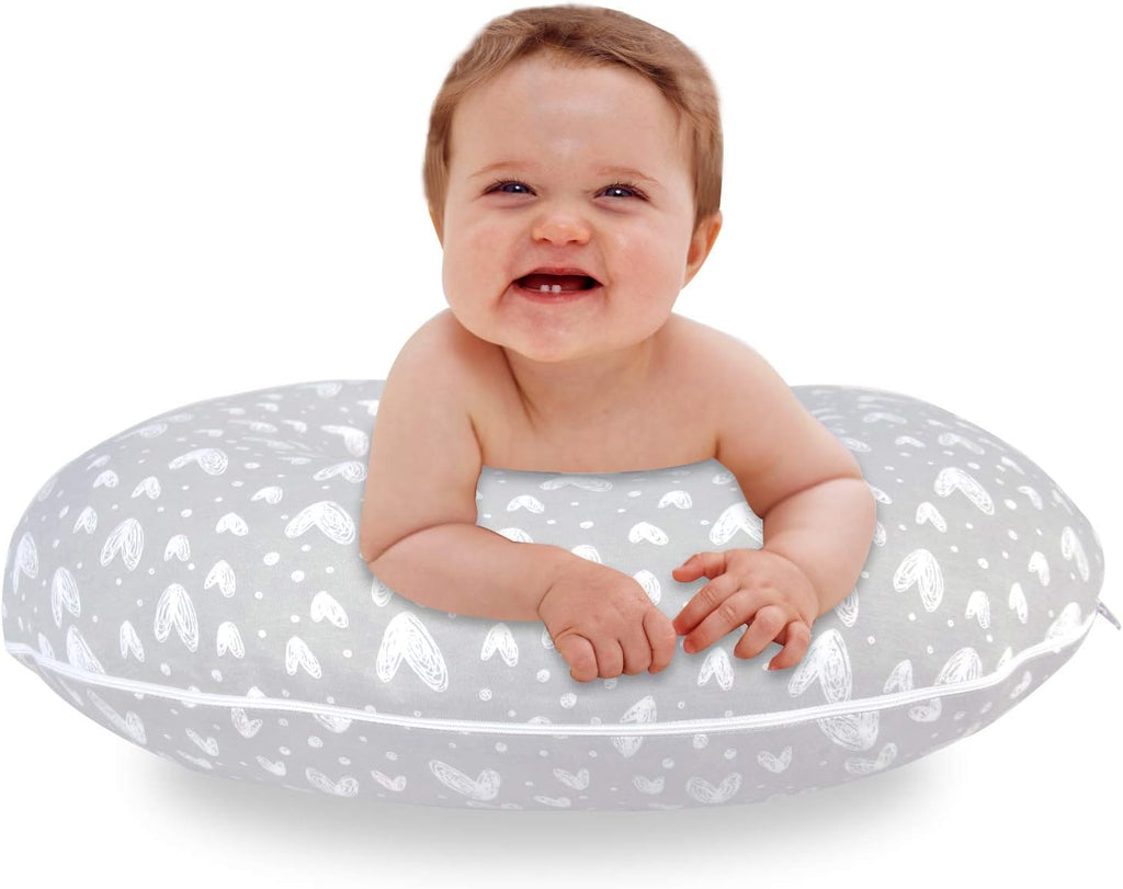 Nursing Pillow Covers (COVERS ONLY) 2 Pack, Stretchy 100% Jersey Cotton Soft Breastfeeding Pillowcases,Fits For Chicco Boppy and Widgey Nursing Pillow, White & Grey