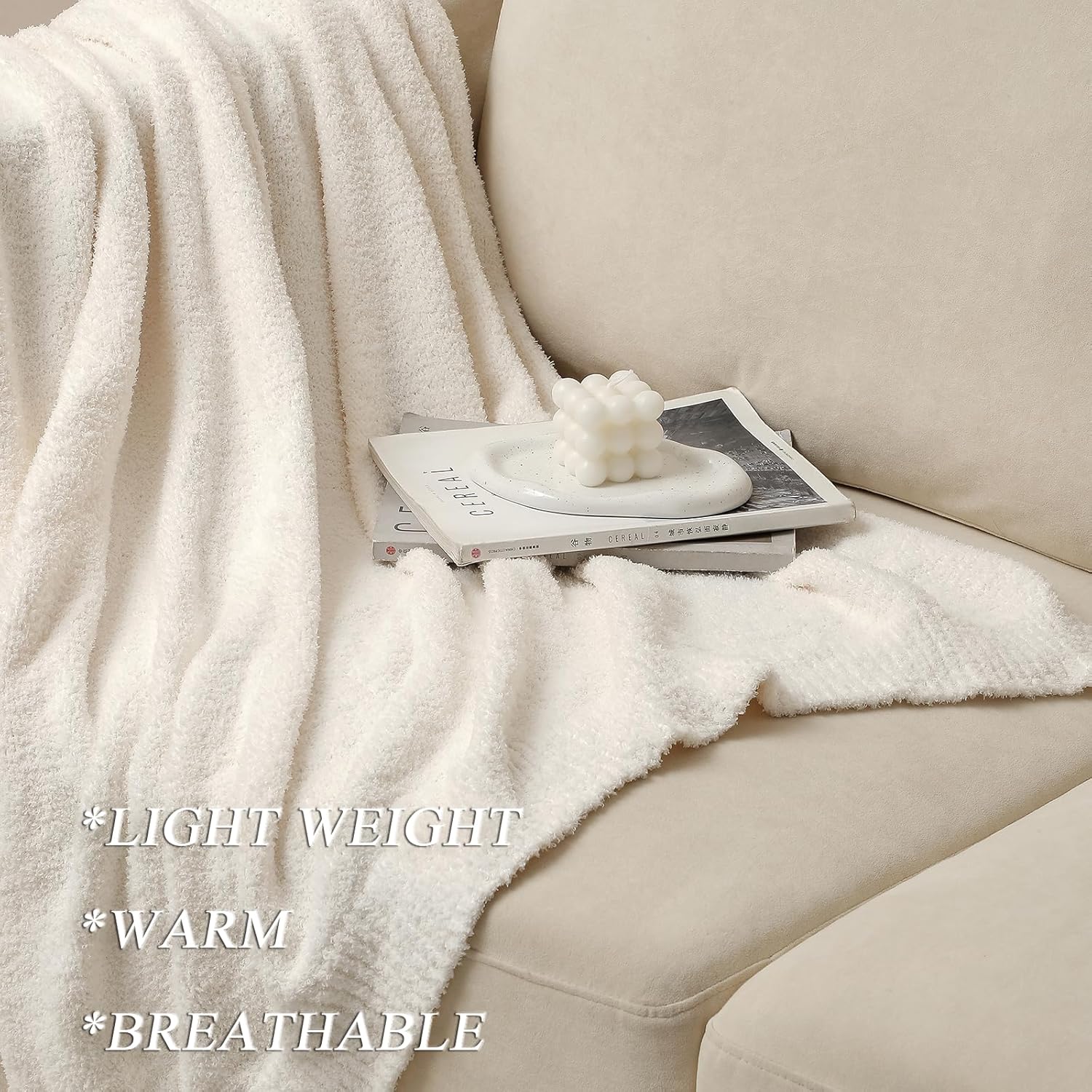 bearberry Super Soft Fluffy Throw Blanket Lightweight Cozy Warm Throw Blankets for Couch Bed Sofa All Season(Cream, 50”x60”)