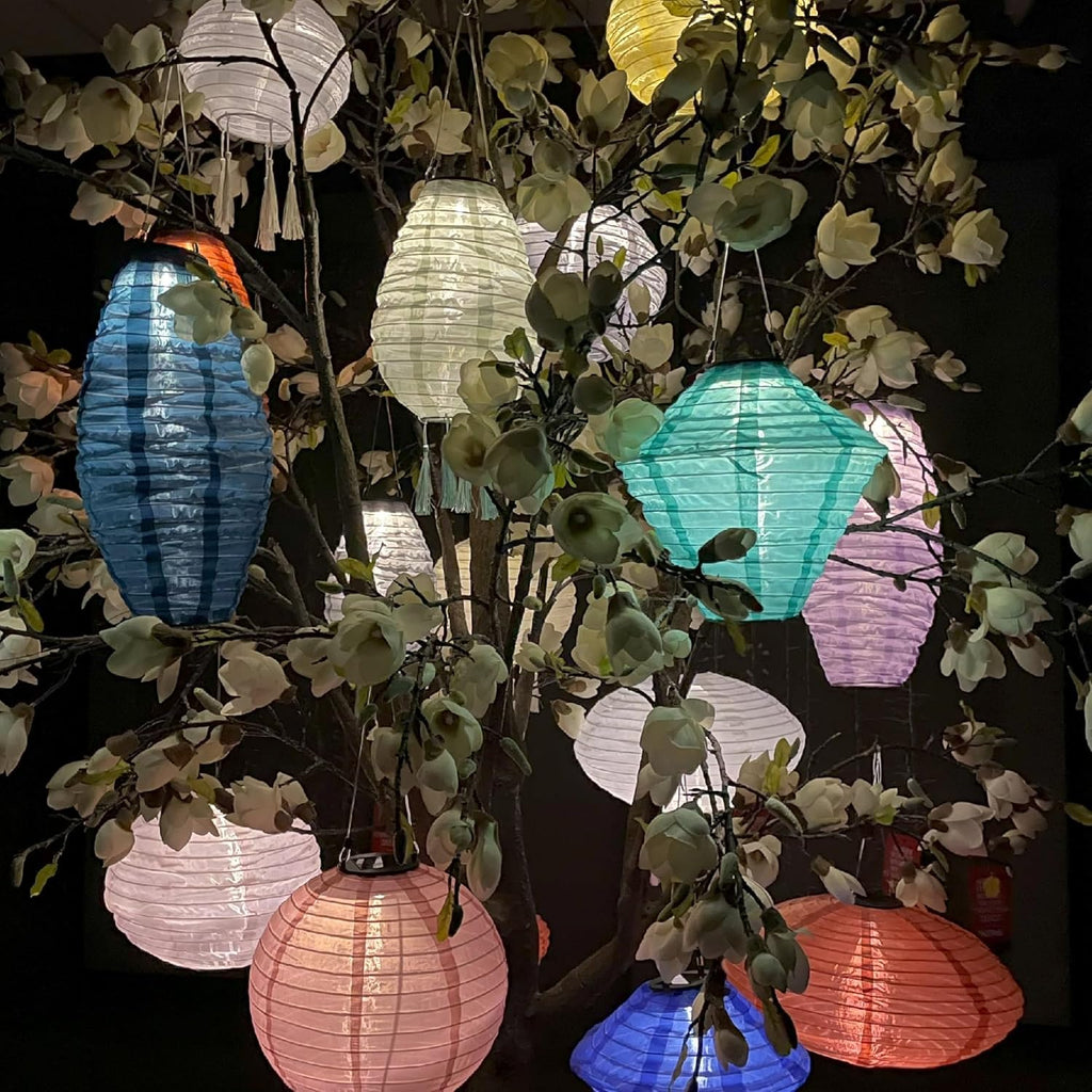 Solar Mandarin Round Lantern, 25 cm, Colour May Vary (Pack of 1), Yellow/Rose/Green