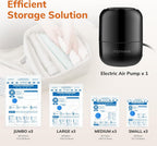Vacuum Compression Storage Bags for Clothes - 12 Pack Reusable Space Saver Bags with Wired Electric Air Pump for travel (3 Jumbo + 3 Large + 3 Medium + 3 Small)