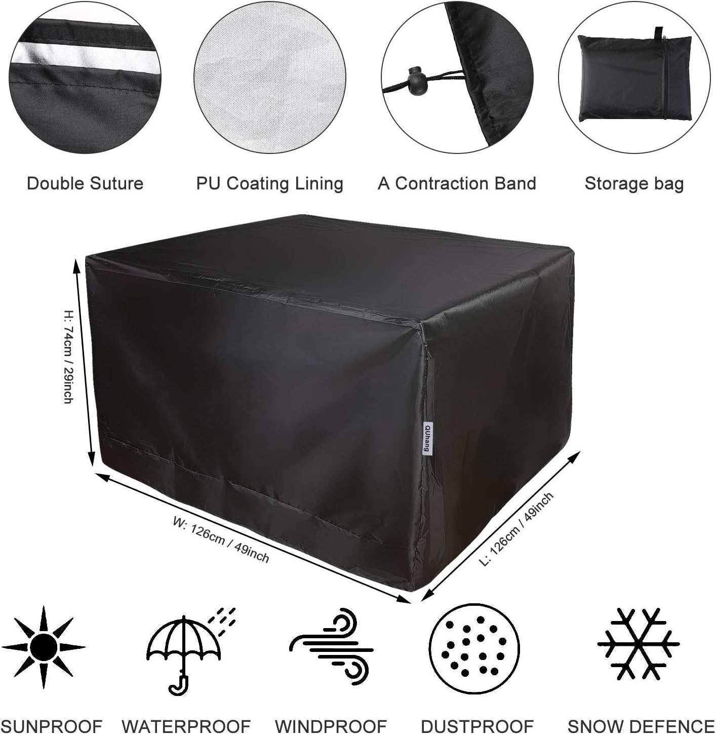 Garden Furniture Covers Waterproof, Outdoor Patio Table Covers Heavy Duty 210D Anti-UV Windproof Protective Cover for Outside Rattan Table and Chair Set (126x126x74cm)