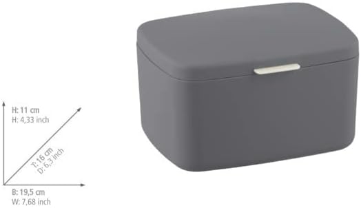 Barcelona Bathroom Box/Storage Basket with Lid, Completely Unbreakable, 19.5 x 11 x 16 cm, Anthracite, grey, 19, 5 x 11 x 16 cm