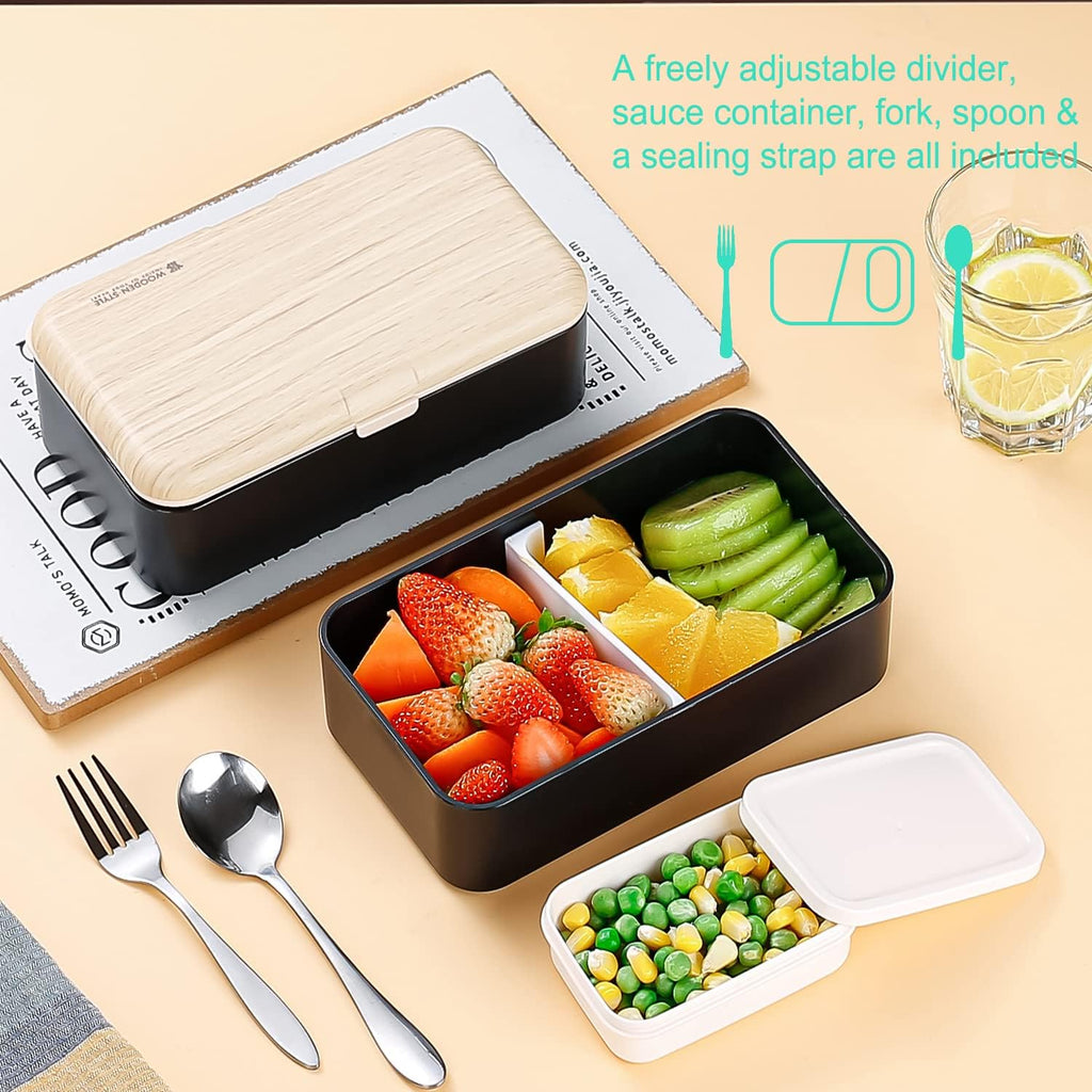 Original Bento Box Lunch Boxes Container Bundle Divider Lunch Container with Compartments with Stainless Steel Utensils Spoon and Fork Japanese Style
