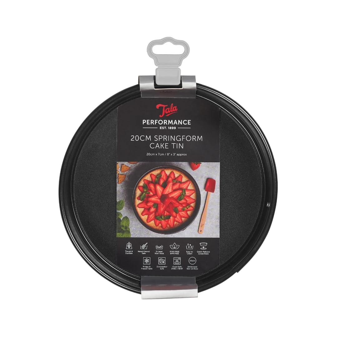 Performance 20cm Springform Round Cake Tin, Professional Gauge Carbon Steel with Whitford Eclipse Non-Stick Coating, Loose Base, Easy Release, Ideal for Cakes, Pies, and Cheesecakes