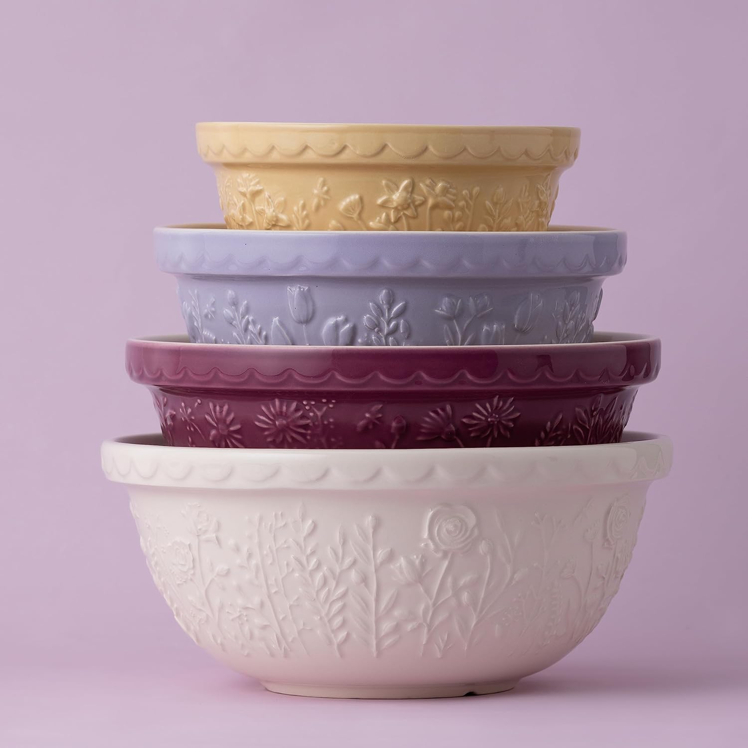in The Meadow Size 18 Mixing Bowl 26cm | 2.7 Litre Floral Embossed Earthenware Bowl for Dough, Pastry & Cake Mixes | Dishwasher Safe